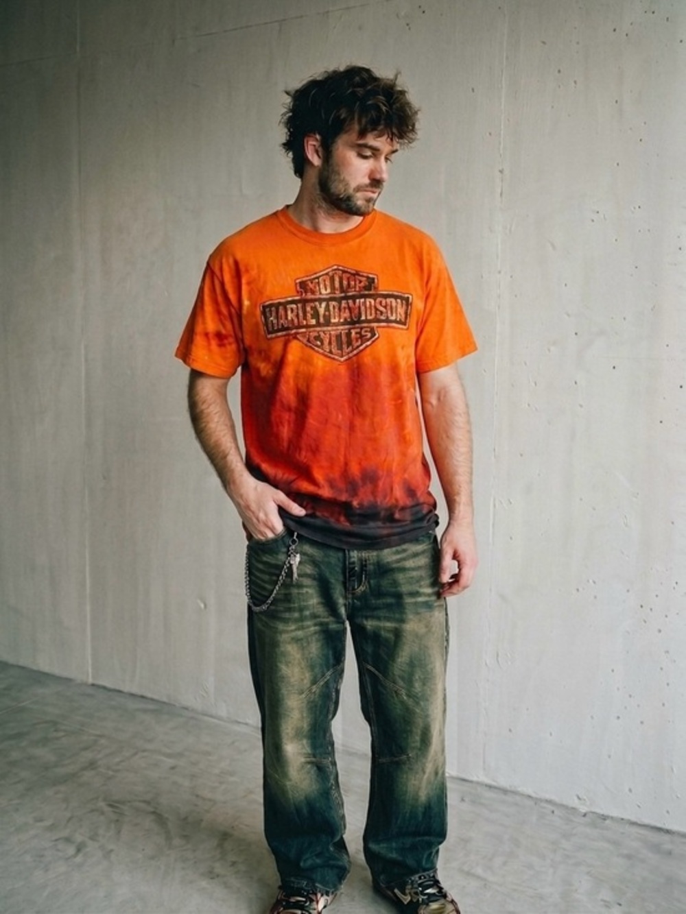 Y2K Harley Davidson TShirt Red Orange Flames Mens Size XL